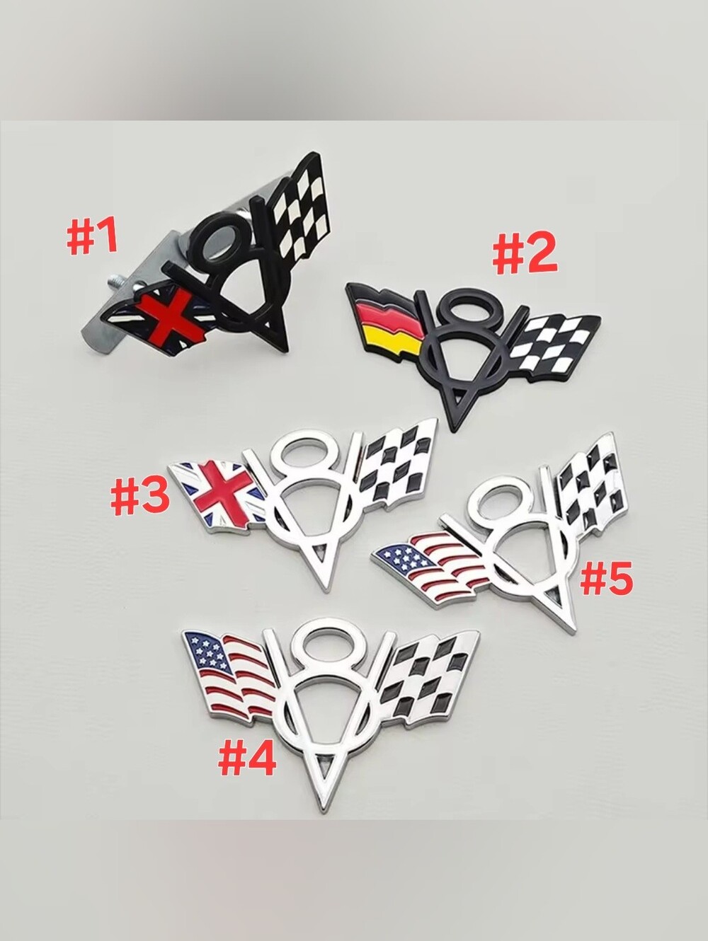 One Piece V8 emblem badge Adhesive Backed Many Available Choose A Color